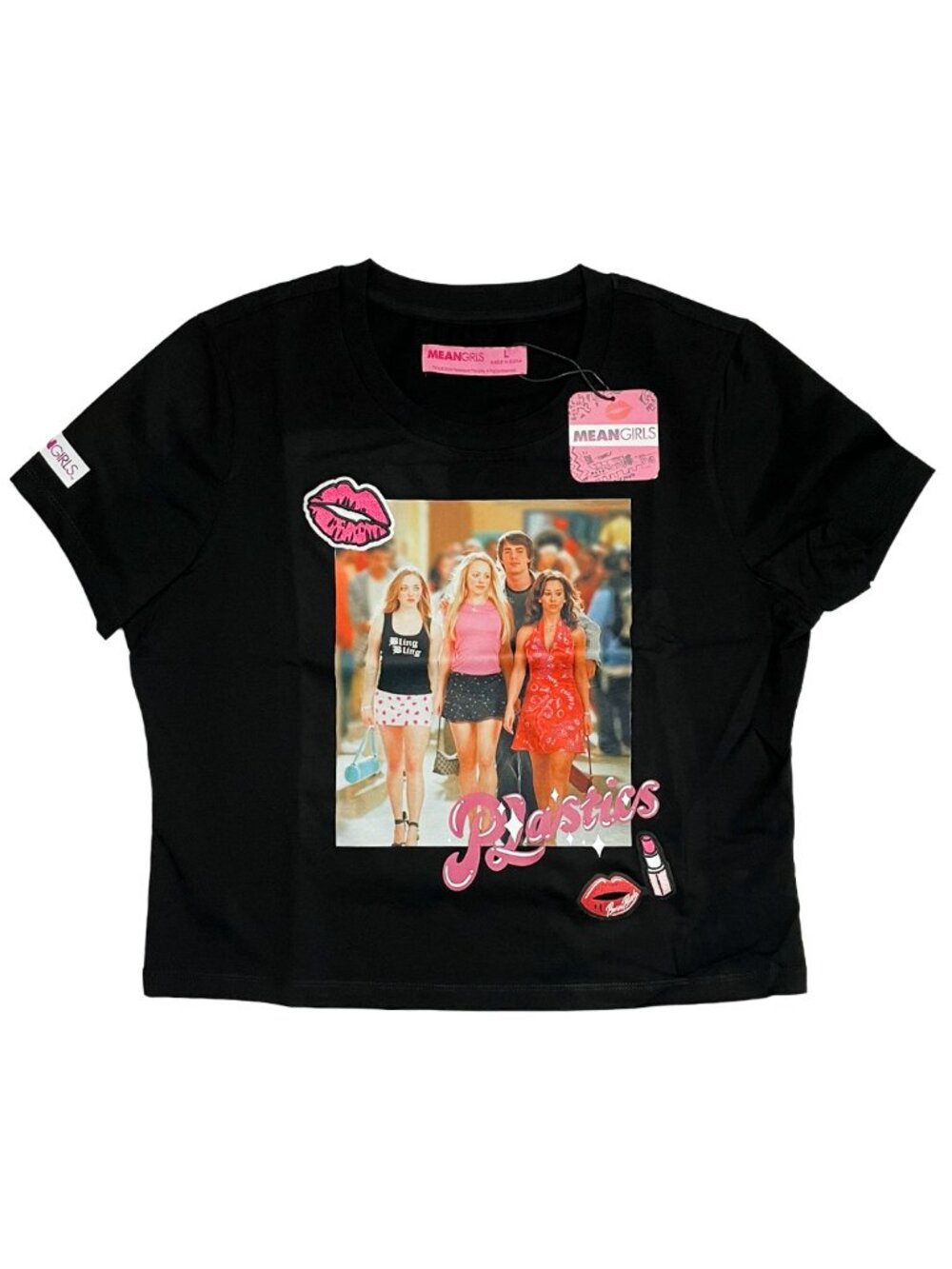 Mean Girls Plastics Y2K Babydoll Crop Graphic Tee Black L NWT Freeze Max